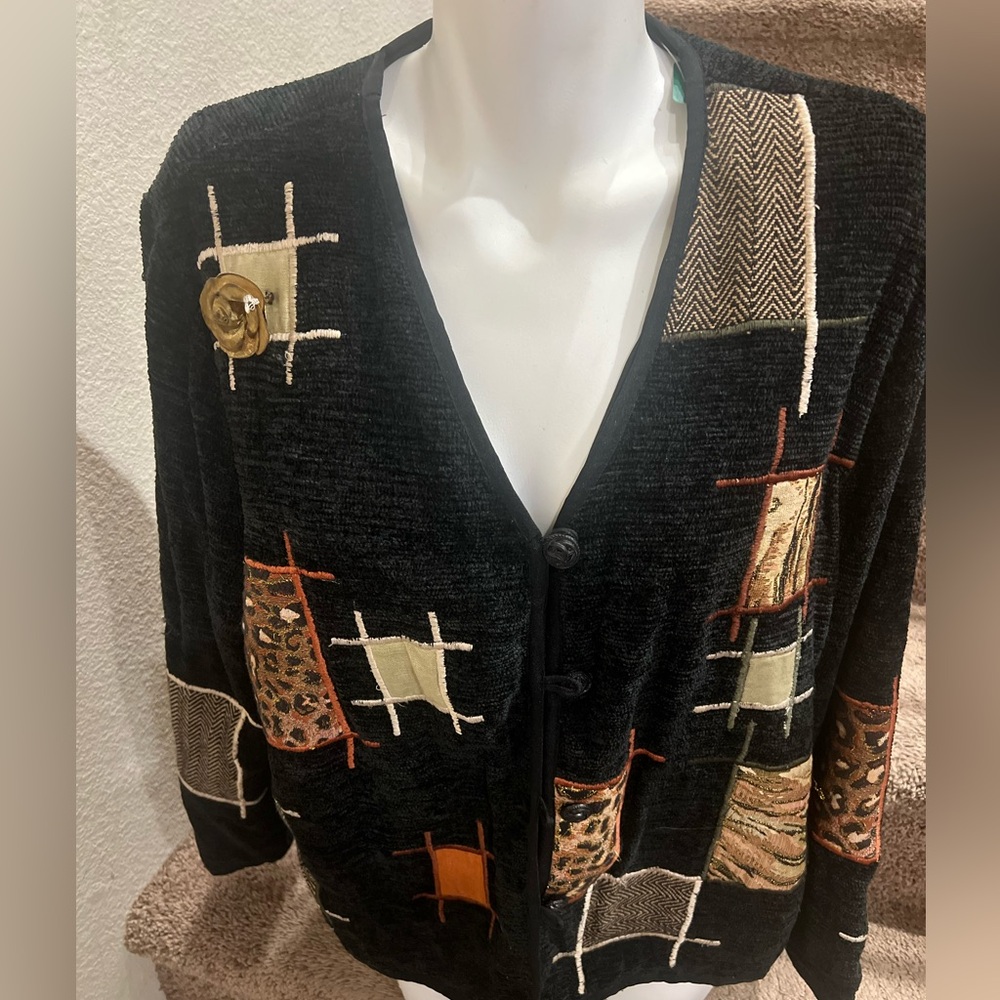 Julia Kim vintage patchwork button up cardigan sweater